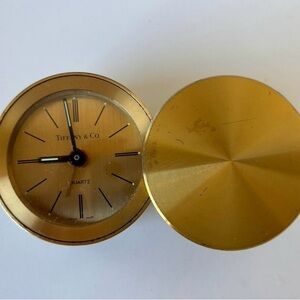 Vintage Tiffany & Co Round Brass Travel Alarm Clock w/Swiss Quartz Mvmt.